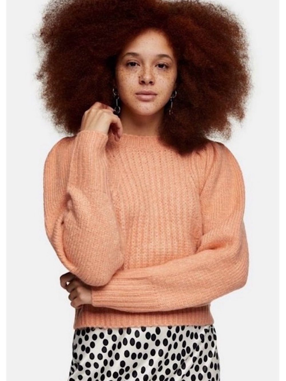 Topshop Cropped Puff Sleeve Knit Sweater